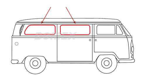 Seitenscheibendichtung, hinten, ohne Nut, für VW  Bus T2